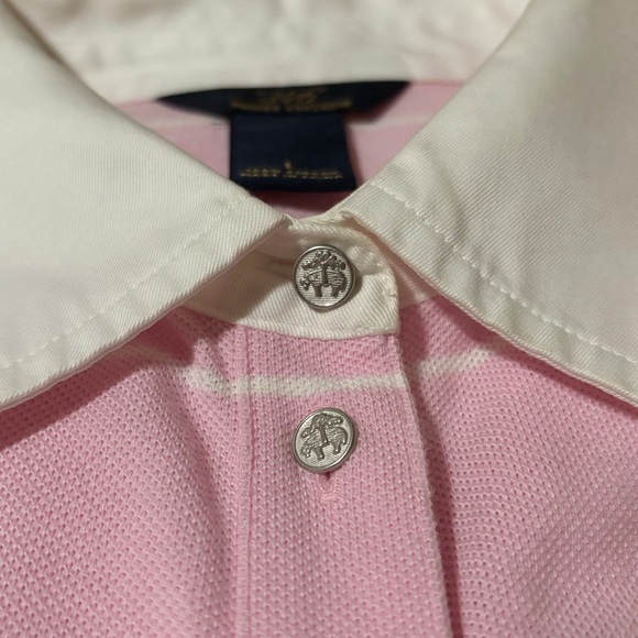 Brooks Brothers Pink White Striped Polo Dress Large White Collar French Cuffs - Picture 9 of 10